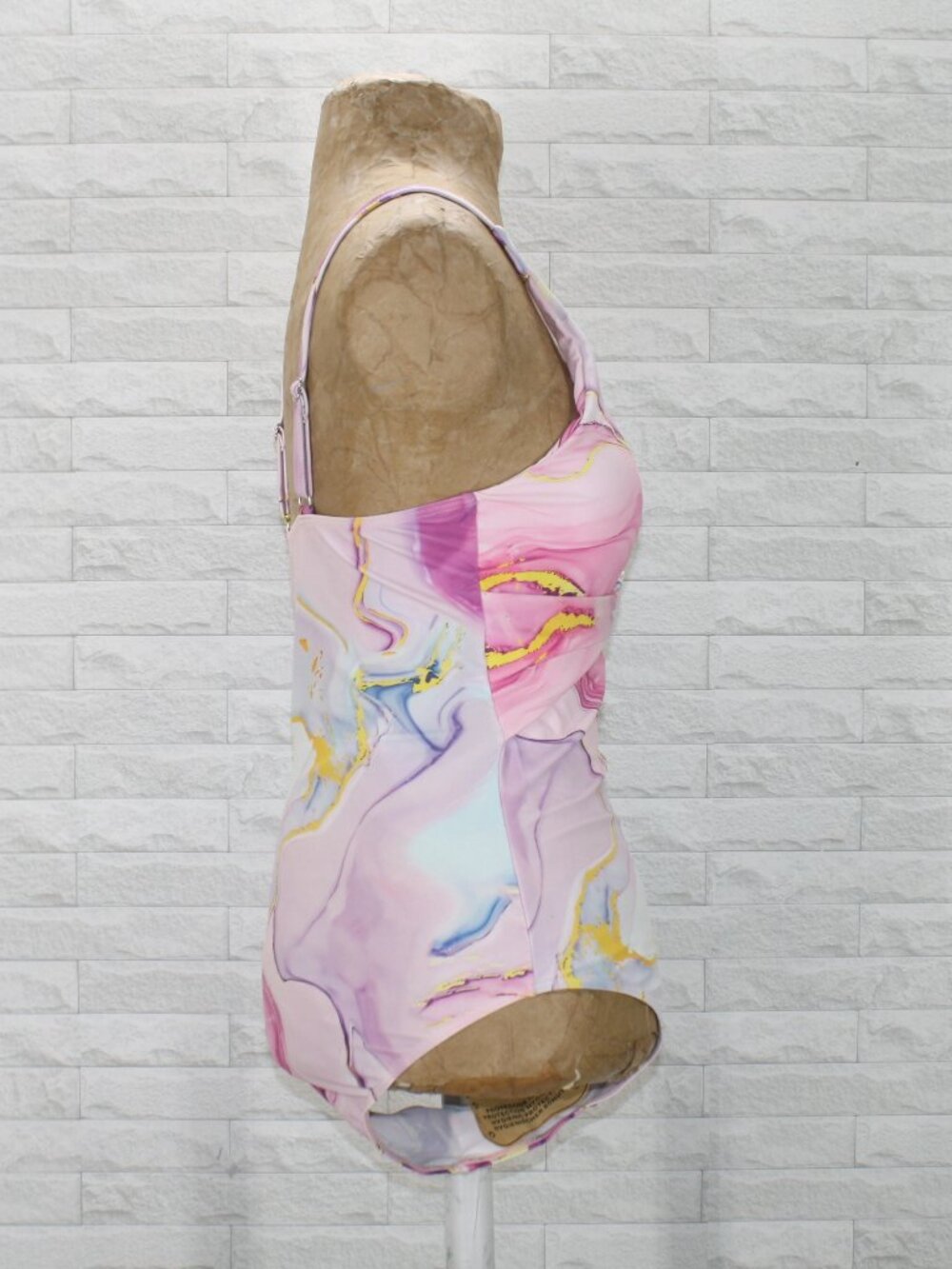 Swimsuit One Piece Bathing Suit Abstract Watercolor Marble Tie Dye Pink Large - Picture 3 of 15